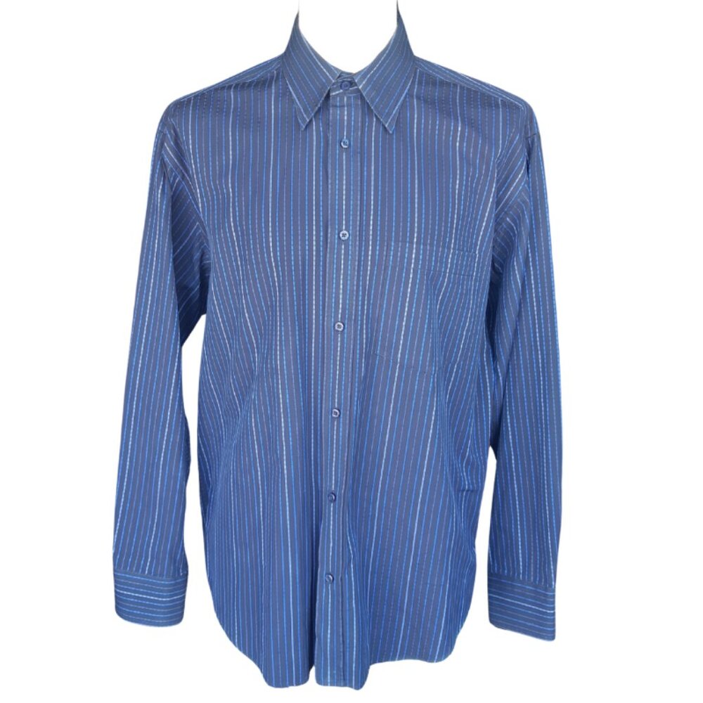 Bugathchi UOMO SZ M 100% Cotton Men's Blue Striped Button Up Shirt